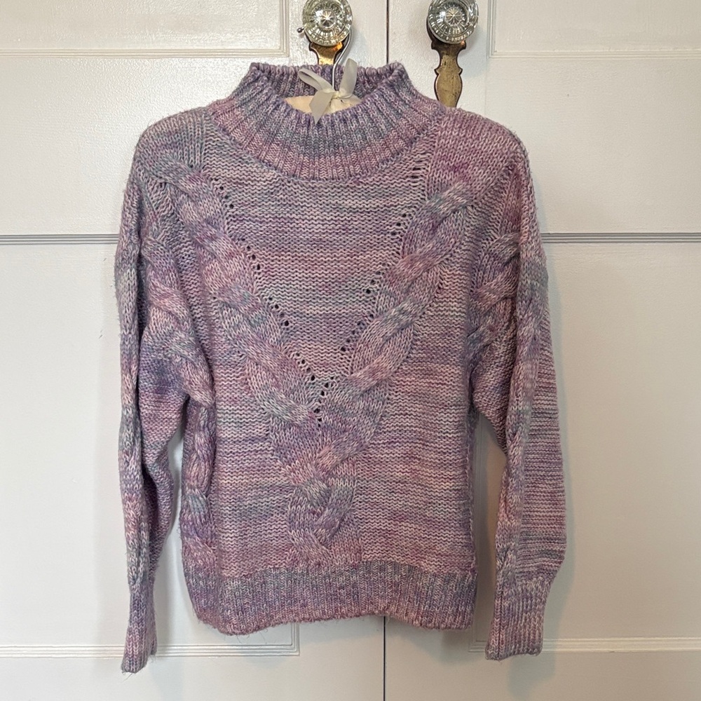 Anthropologie Lavender Multi Cable Knit Mock Turtleneck Sweater